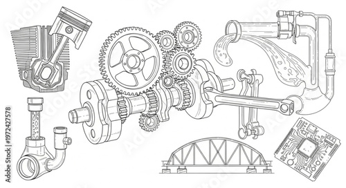 Mechanical Gears and Cogs Assembly.