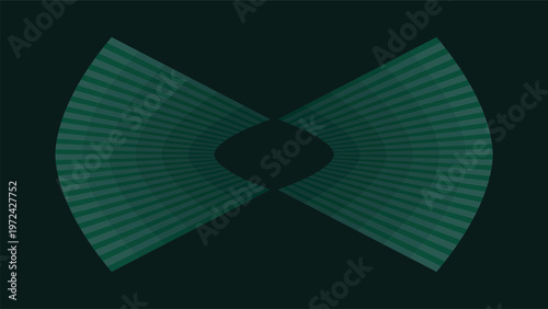 Abstract emerald green geometric background with symmetrical fan shapes, dark teal textured backdrop featuring radiating linear patterns and rhythmic curves. Modern minimalist vector