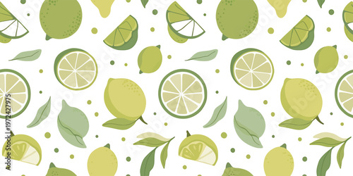 Refreshing green lime and lemon pattern, nature and fruit.