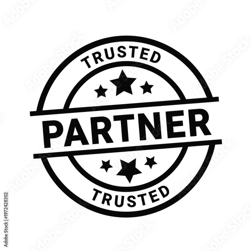 A circular black and white badge displays the word partner with trusted appearing above and below it