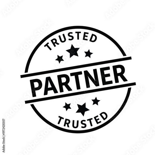 A black and white circular badge displays the word partner with trusted above and below it and stars