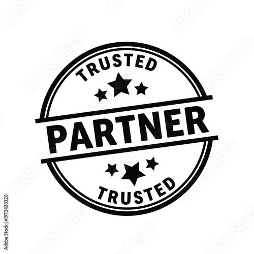 A black and white circular badge displays the word partner with trusted above and below it alongside stars