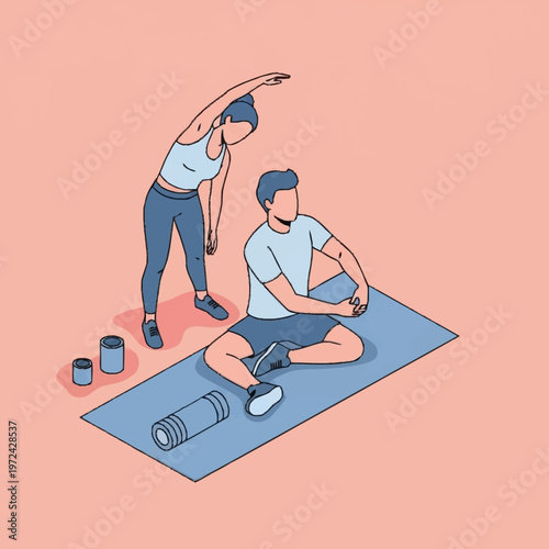 People engaging in yoga and stretching exercises.