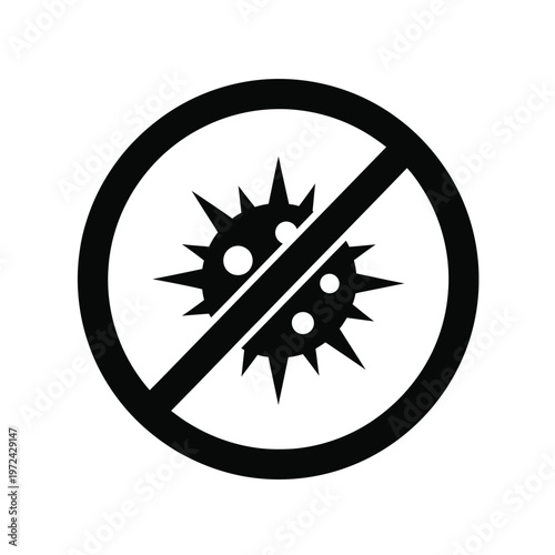 A circular prohibition sign displays a stylized depiction of a burr or seed pod with prickles