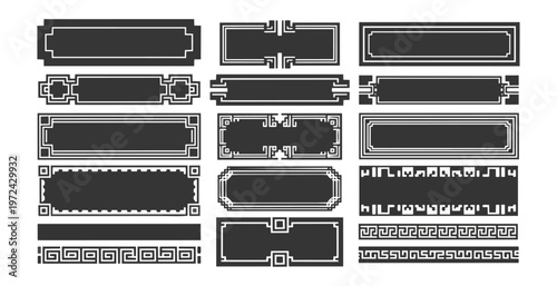 Geometric border designs in grayscale for graphic elements