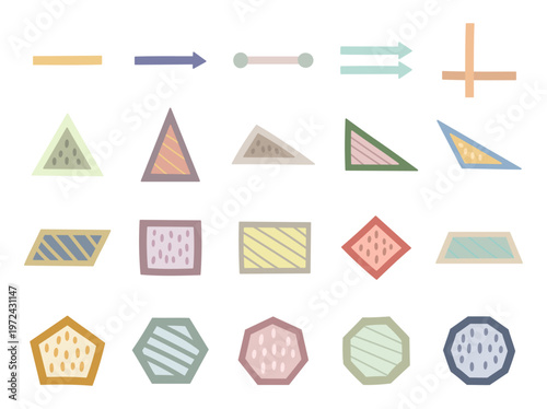 Geometric shape set in scandinavian style featuring basic figures line polygons triangles quadrilaterals and multi sided forms for education learning