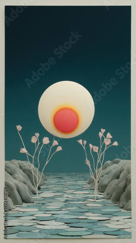 The Sun tarot card flat illustration with grunge distressed texture.