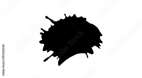 Black ink splatter on white background.