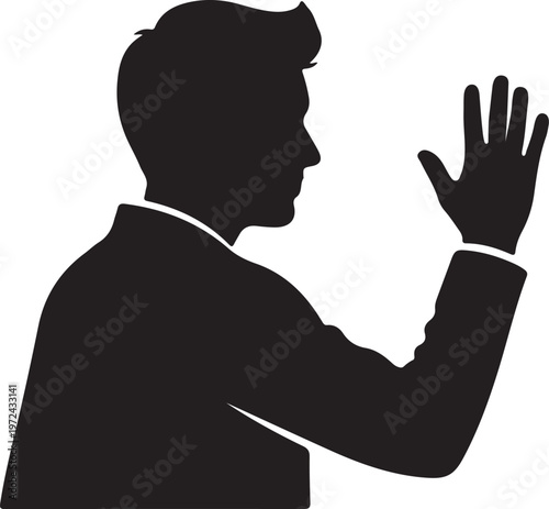 Professional figure waving in greeting or farewell silhouette vector icon