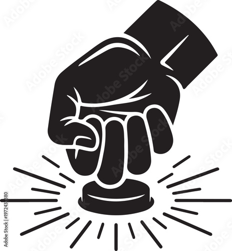 Fist pressing button with radiating lines effect