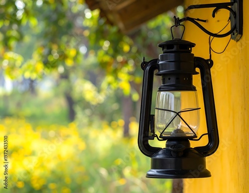 Vintage Lantern Hanging Outdoors with Beautiful Background.