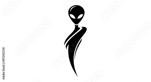 Stylized Black Alien Silhouette on White Background