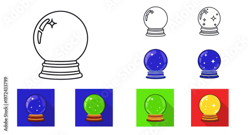 Crystal Ball Icons Set: Prediction, Future, Magic, Fortune Telling, Divination Symbols
