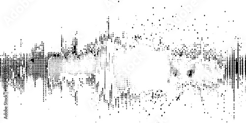 Abstract Technology Waveform with Particle Dots. Dynamic Sound Wave Background in Pointillism Style
