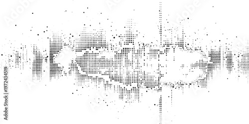 Abstract Noise Waveform in Black Dot Grid. Halftone Overlay Background vector illustration