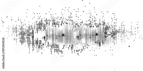 Black halftone texture forming horizontal fade lines, giving sense of motion and speed, minimal abstract modern background 