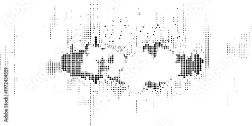 Black halftone texture forming horizontal fade lines, giving sense of motion and speed, minimal abstract modern background 