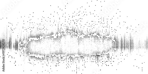 Dynamic Sound Wave Background in Pointillism Style. Black and White Audio Waveform Pattern Background. 