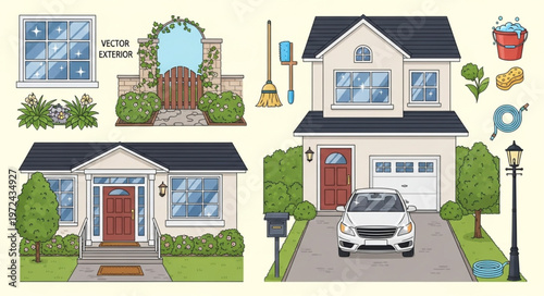 Suburban House with Driveway.