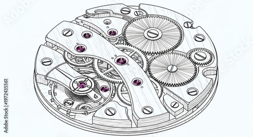 Mechanical Watch Inner Workings Diagram.