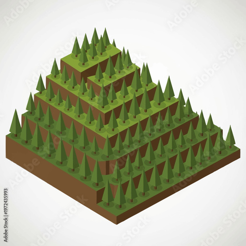 Isometric illustration of a forest ecosystem.