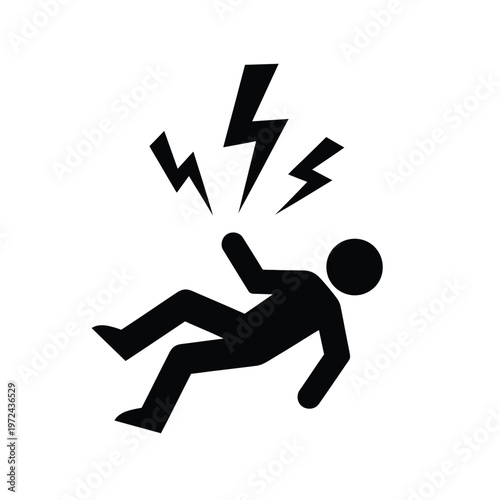 Картината върху платно A simple black silhouette depicts a person struck by lightning falling to the gr