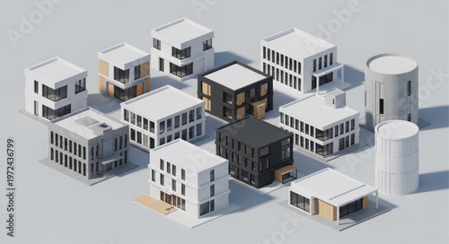Modern White City Buildings.