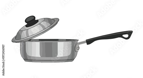 Stainless Steel Saucepan with Lid Isolated on White Background