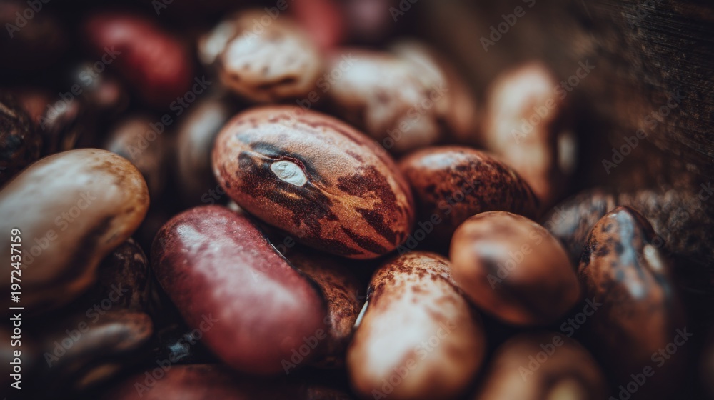 Fototapeta premium Variety of Colorful Beans Displayed on Wooden Surface