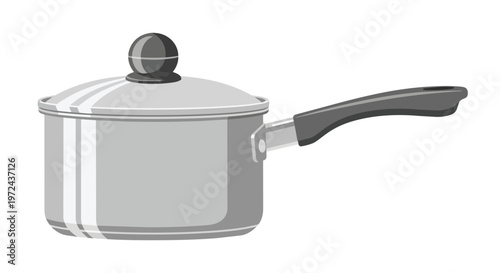 Vector Illustration of a Stainless Steel Saucepan with Lid