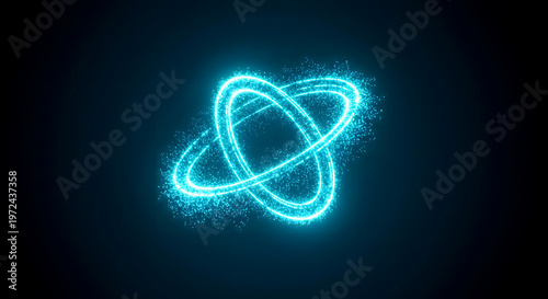 Dynamic Abstract Blue Particle Rings Intertwined in a Vibrant Glowing Energy Field, Representing Innovation and Modern Digital Connectivity