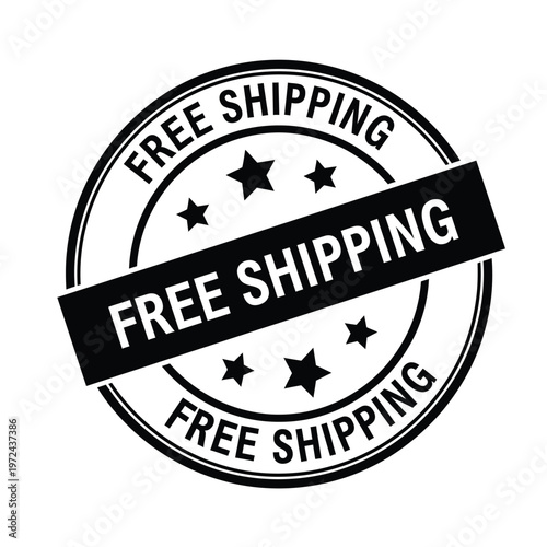 A circular black and white badge announces free shipping with stars and bold text repeating the offer high quality