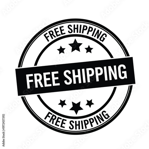 A circular black and white badge announces free shipping with stars and bold text elements high quality professional detailed