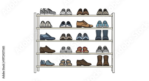 Pixel Art Shoe Rack Illustration with Various Footwear Styles