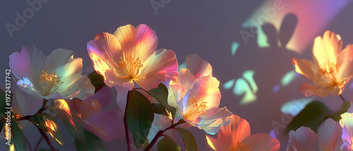Vibrant Floral Scene with Radiant Rainbow Light Effects for Creative Design
