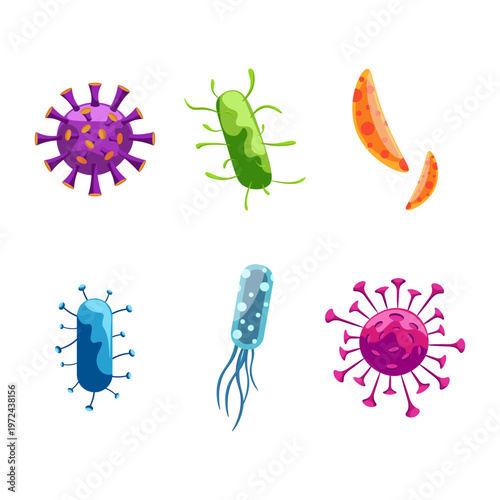 Virus and Bacteria Cartoon Set