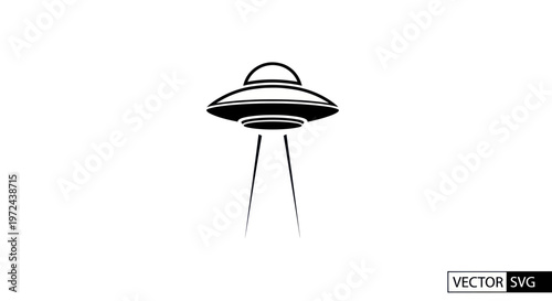 Flying Saucer UFO Icon Silhouette on White Background