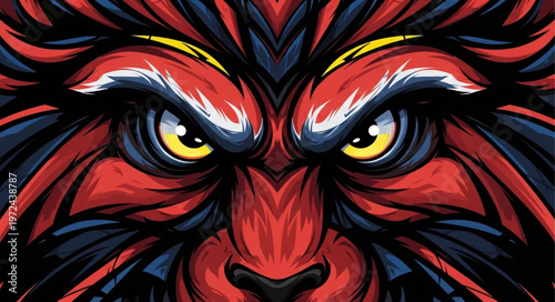 Red Lion Face Closeup Illustration.