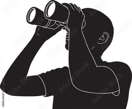 Person using binoculars to observe something in the distance silhouette vector icon