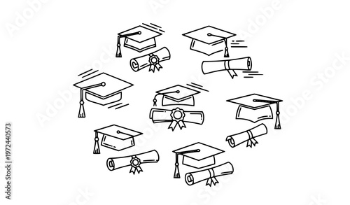 Line art graduation cap and diploma icon set modern outline academic symbols collection vector