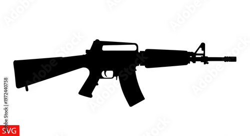 Tableau sur toile Silhouette of an assault rifle on a white background