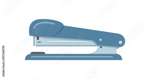 Flat Vector Illustration of a Blue Office Stapler Isolated on White Background