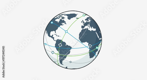 The globe showcases various connections across continents and oceans with lines and dots.