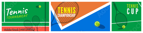 tennis championship tournament cup banners set vector illustration