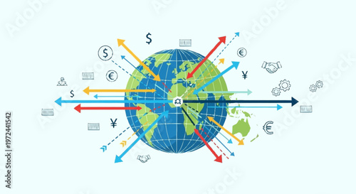 The globe showcases various international business and social issues.