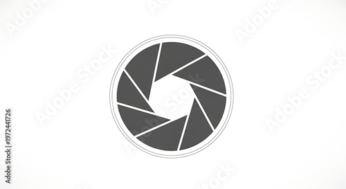 Camera lens aperture symbol, photography concept, isolated on white background.