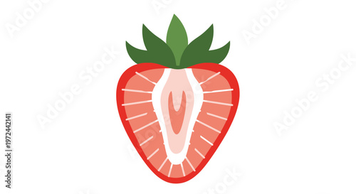 Vibrant vector illustration of a freshly cut strawberry on white background