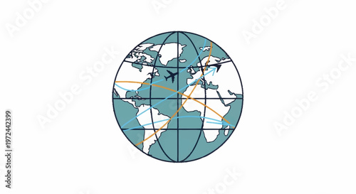 The globe showcases travel routes across continents and oceans on a map.