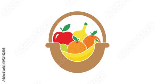Colorful fruit basket illustration on white background vector design