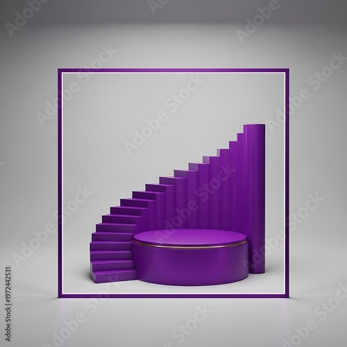 Purple Stage with Stairs and Cylinder Design.